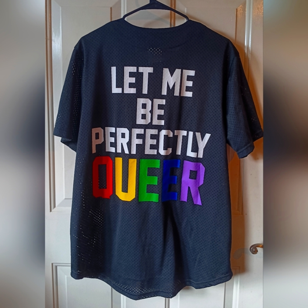 Black Graphic Jersey Style PRIDE button Down Mesh Shirt
